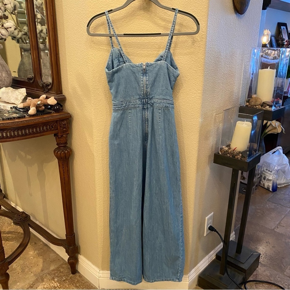 TOPSHOP Women Blue Tie Front Keyhole Denim Cropped Jumpsuit Size 2 - Picture 4 of 8